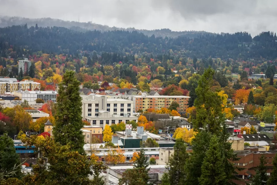 Aerial view of Eugene, Oregon.